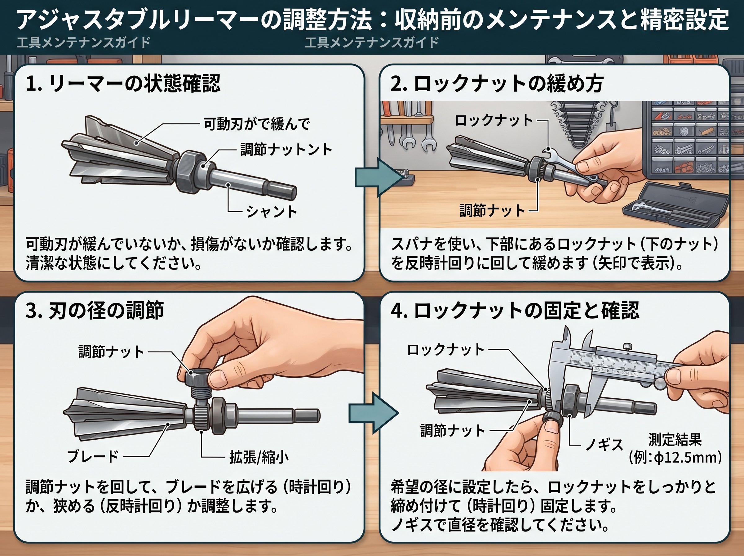 アジャスタブルリーマーの調整方法のステップ別手順