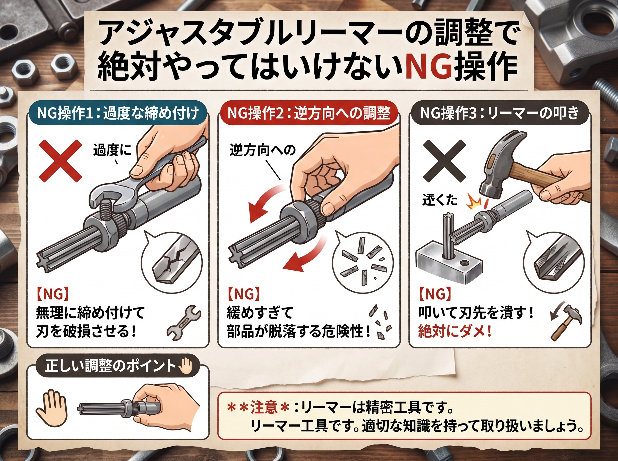 アジャスタブルリーマーの調整方法でやってはいけないNG操作
