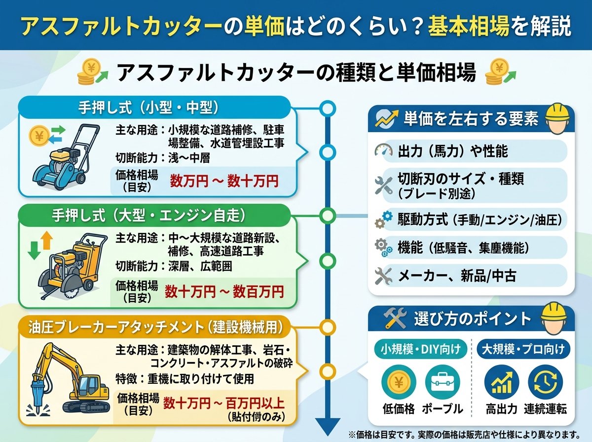 アスファルトカッターの単価はどのくらい?基本相場を解説