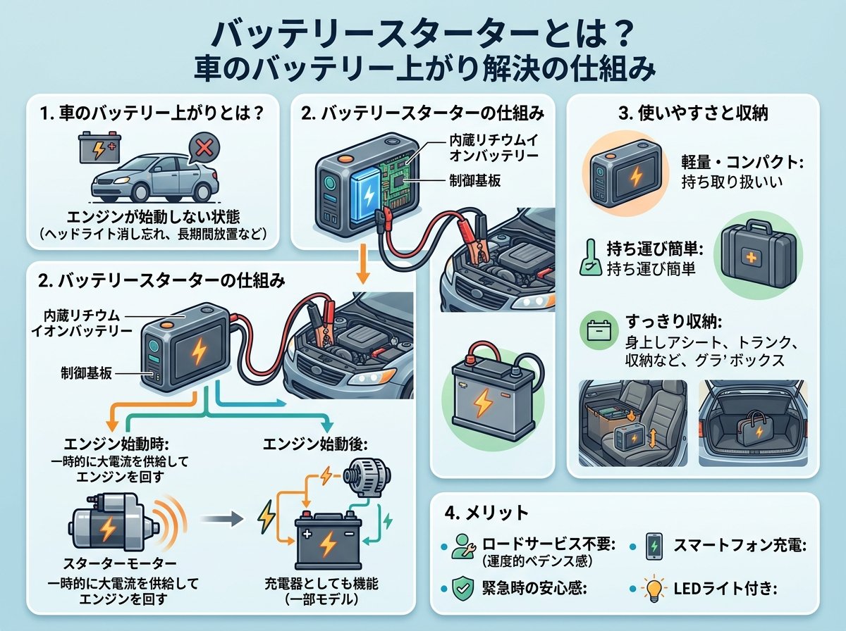 バッテリースターターとは何か?車のバッテリー上がりを解決する仕組み