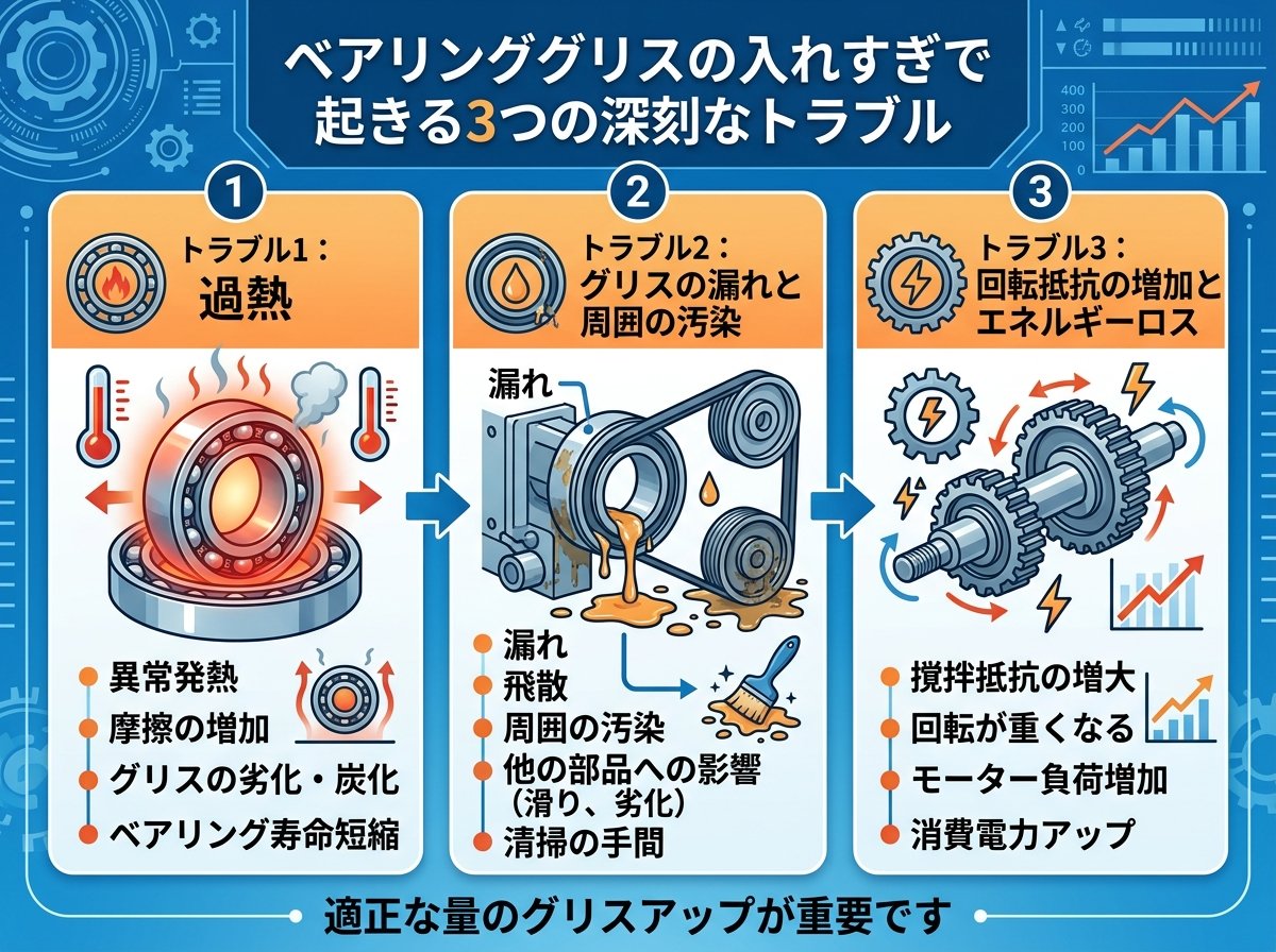 ベアリンググリスの入れすぎで起きる3つの深刻なトラブル