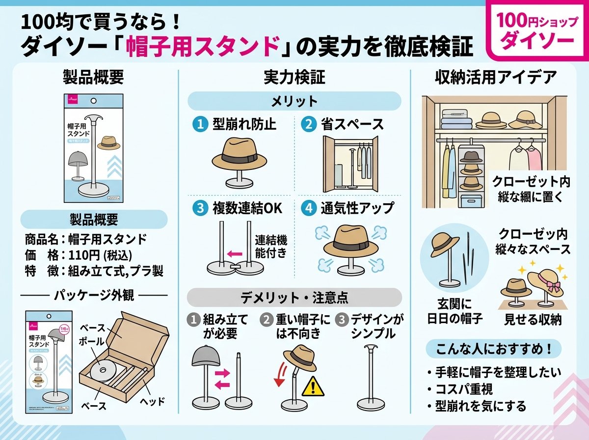 帽子スタンドを100均で買うなら:ダイソー「帽子用スタンド」の実力