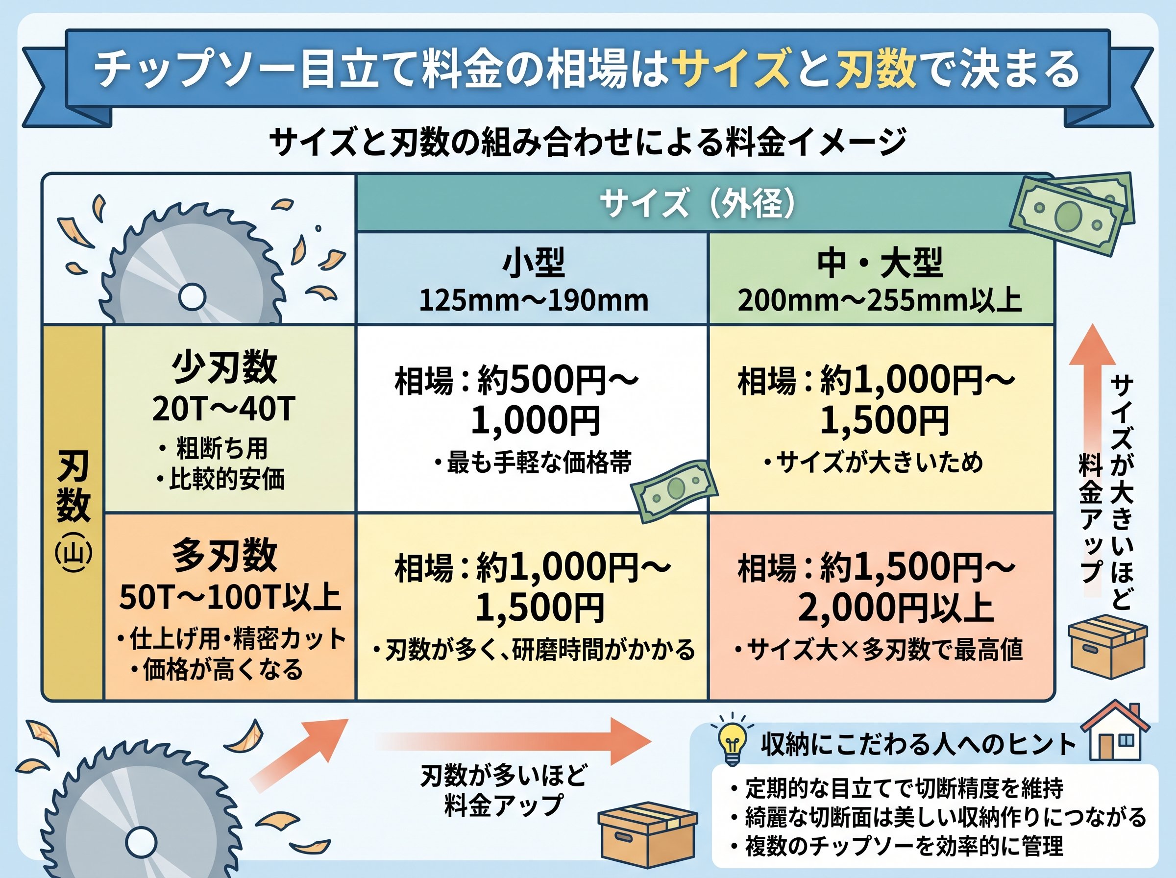 チップソー目立て料金の相場はサイズと刃数で決まる