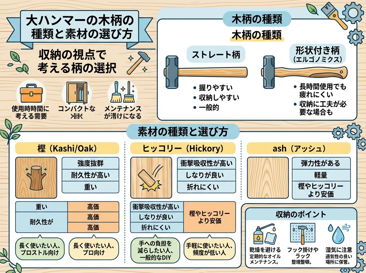 大ハンマーの木柄の種類と素材の選び方