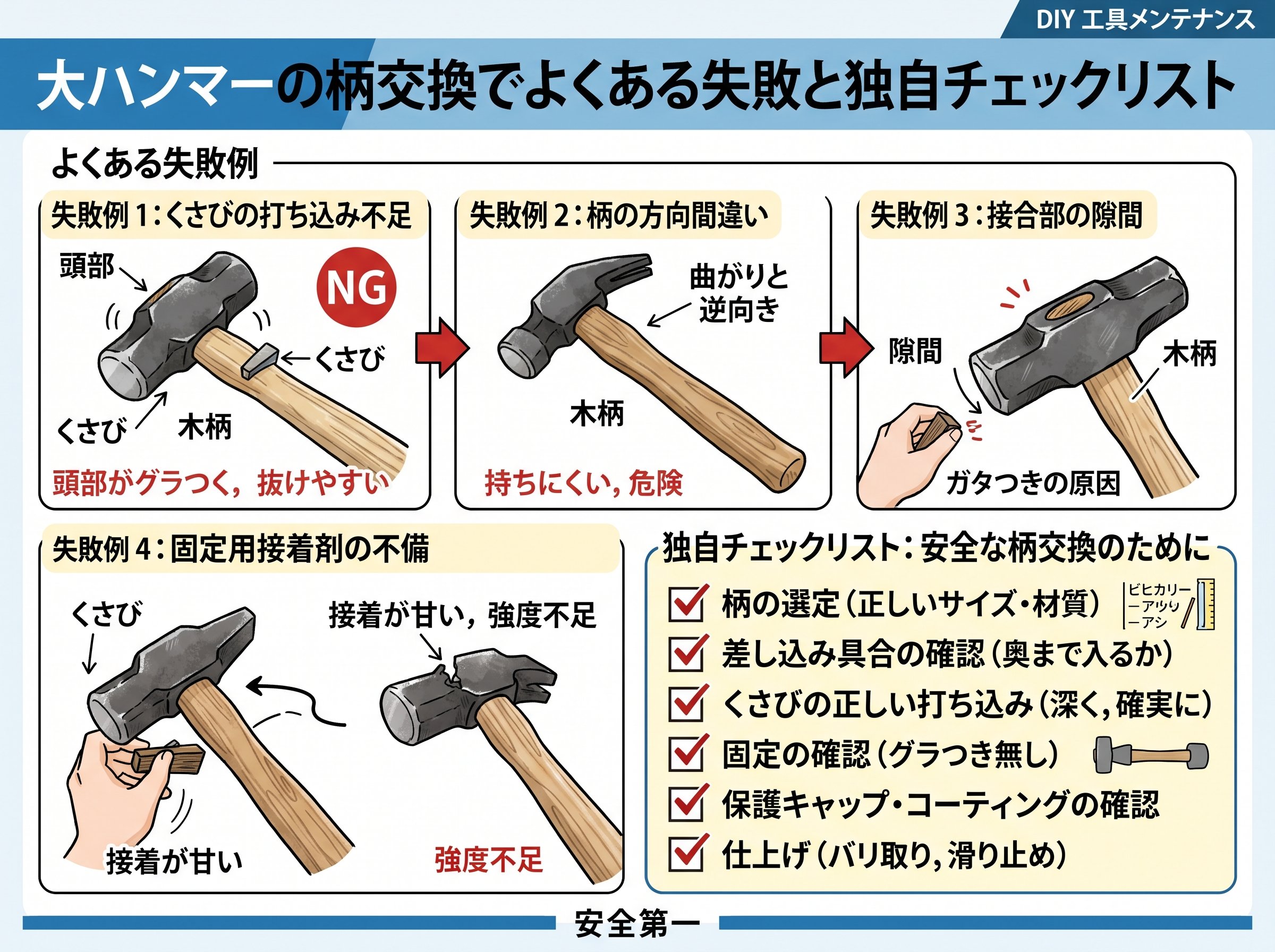大ハンマーの柄交換でよくある失敗と独自チェックリスト