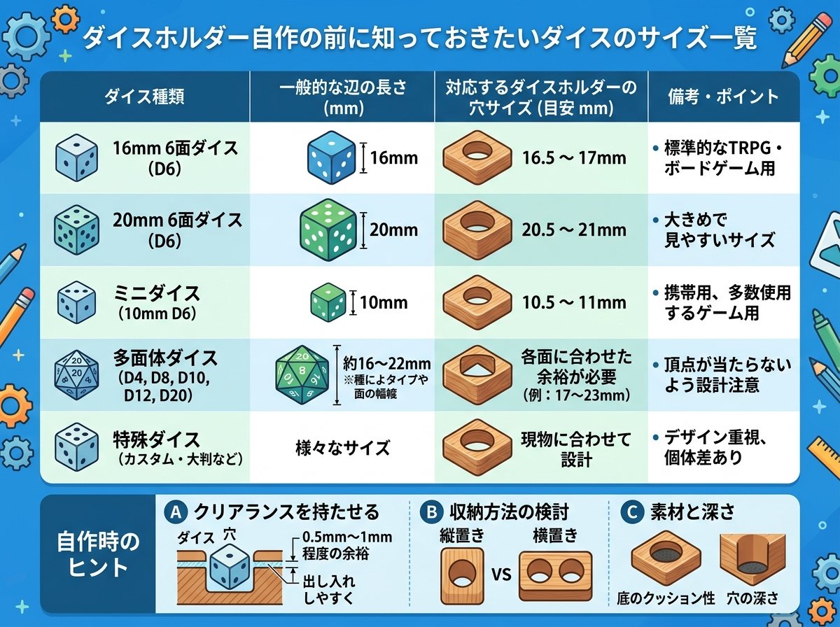 ダイスホルダー自作の前に知っておきたいダイスのサイズ一覧