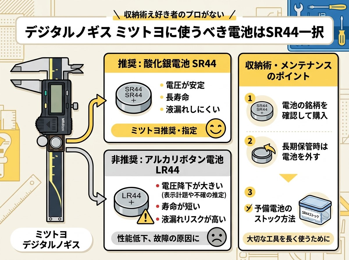 デジタルノギス ミツトヨに使うべき電池はSR44一択