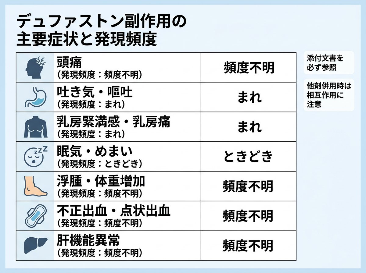 デュファストン副作用の主要症状と発現頻度