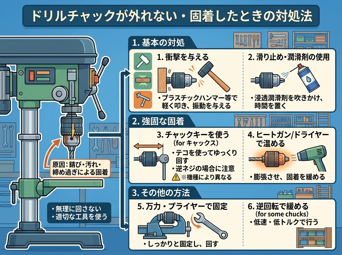 ドリルチャックが外れない・固着したときの対処法