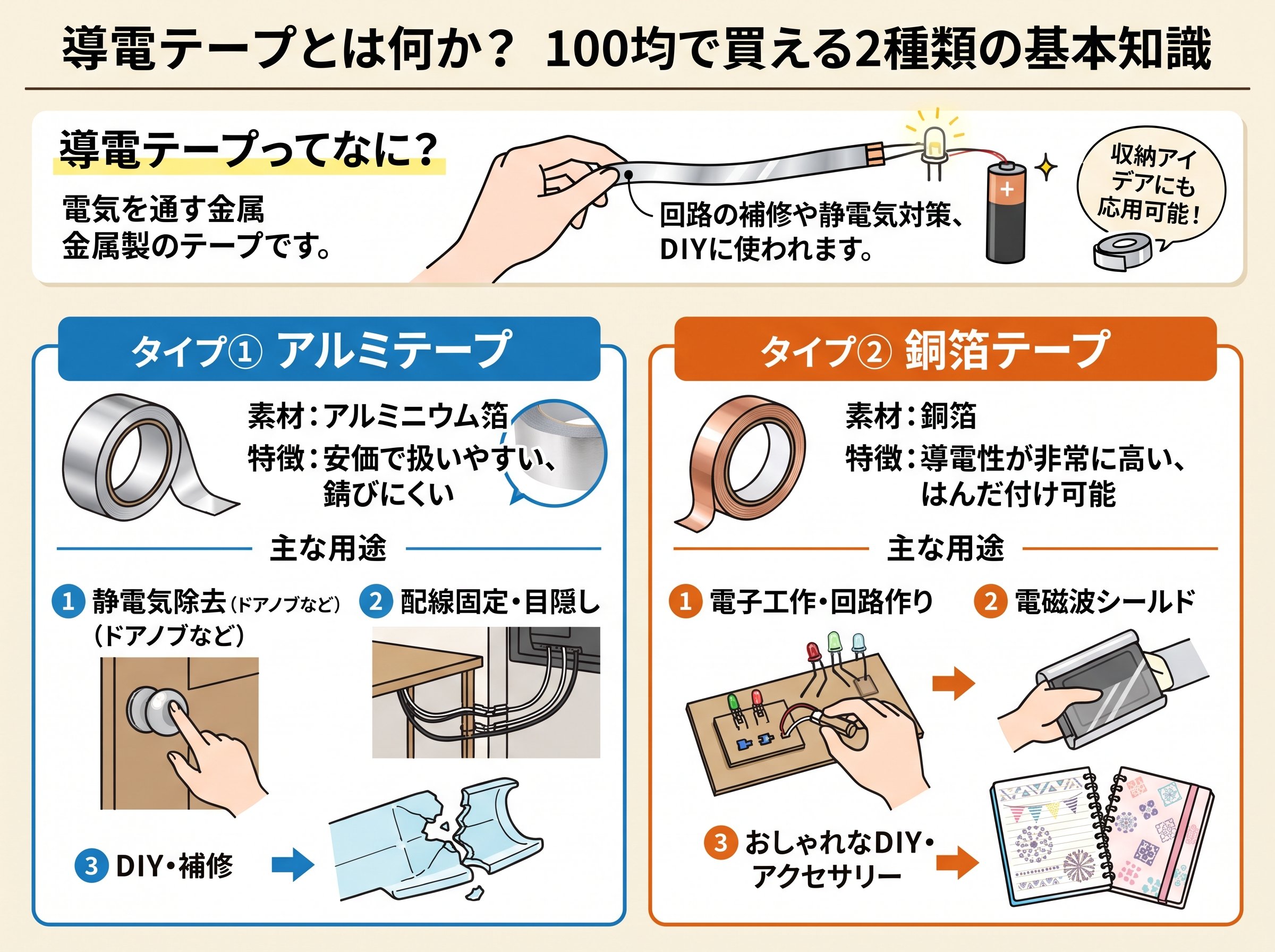 導電テープとは何か?100均で買える2種類の基本知識