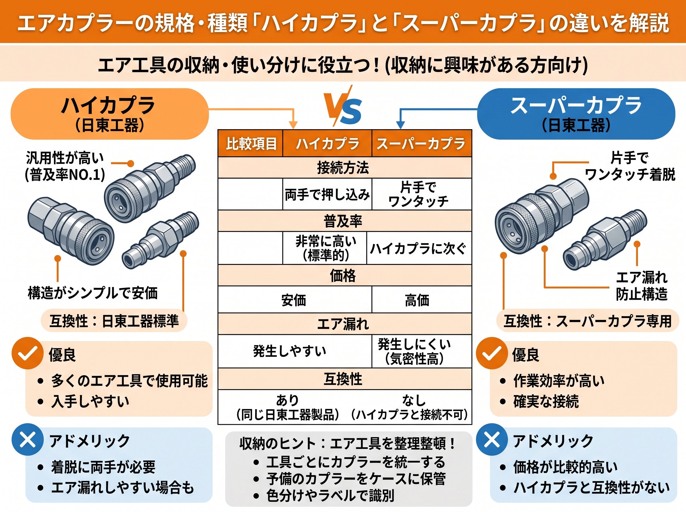 エアカプラーの規格「種類」ハイカプラとスーパーカプラの違い