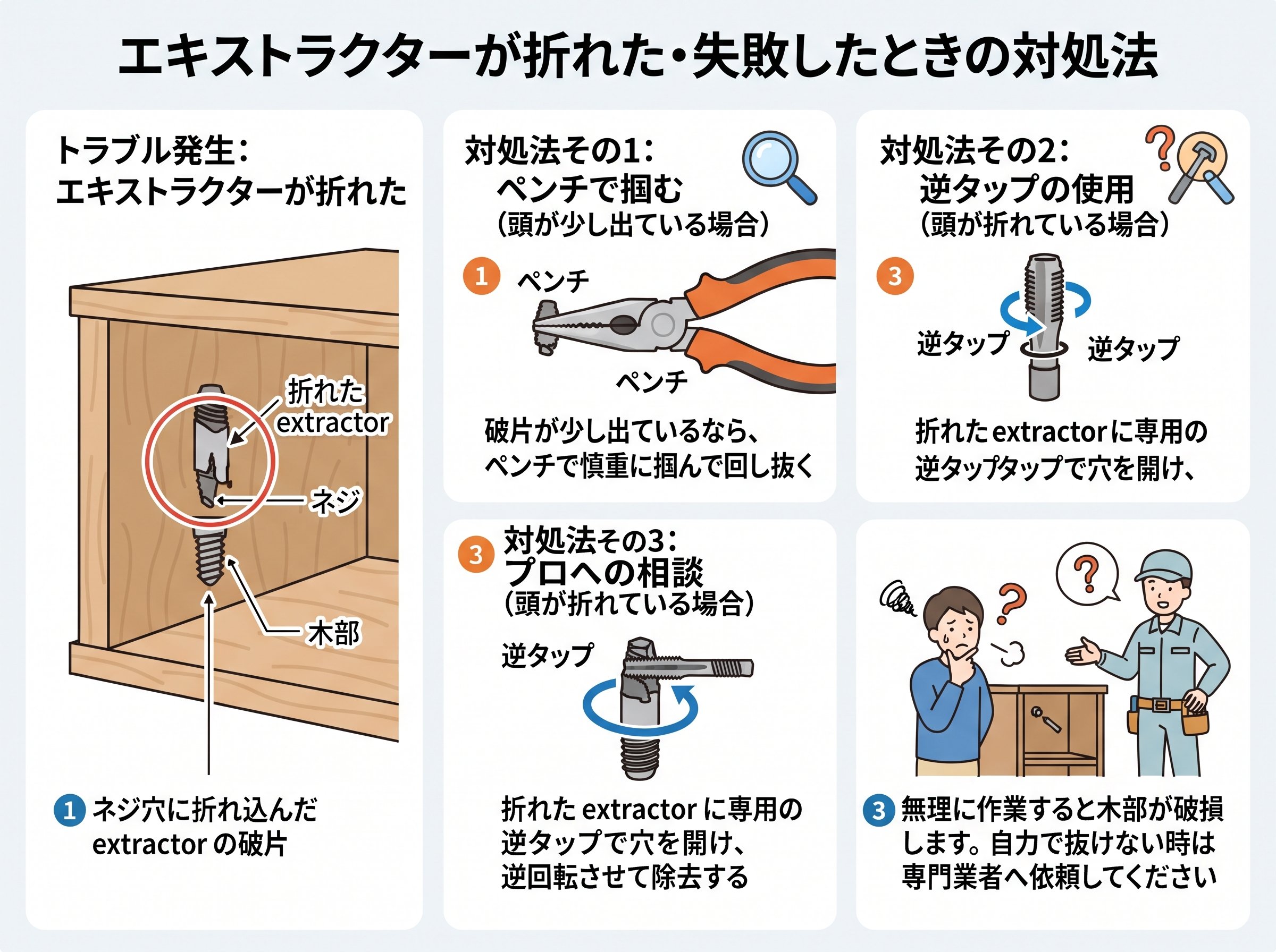 エキストラクターが折れた・失敗したときの対処法