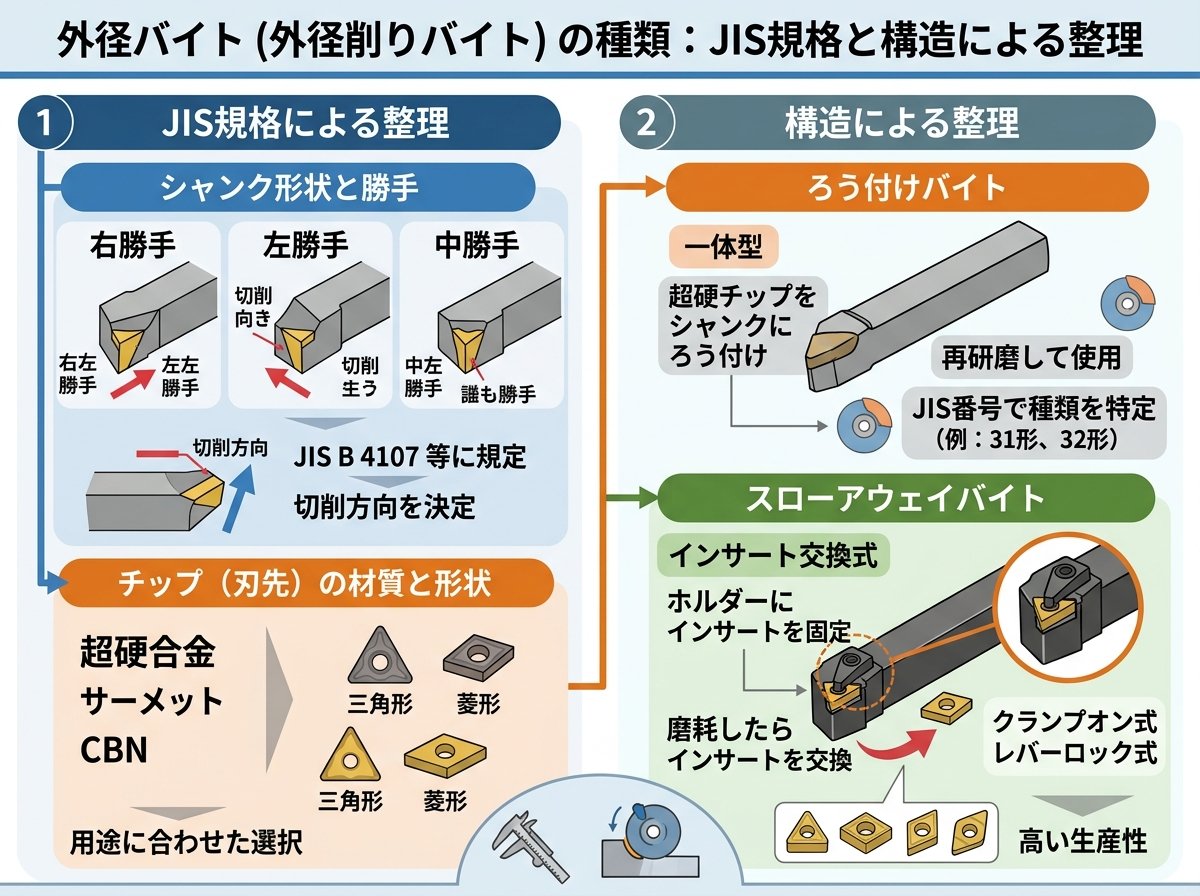 外径バイトの種類をJIS規格と構造から整理する