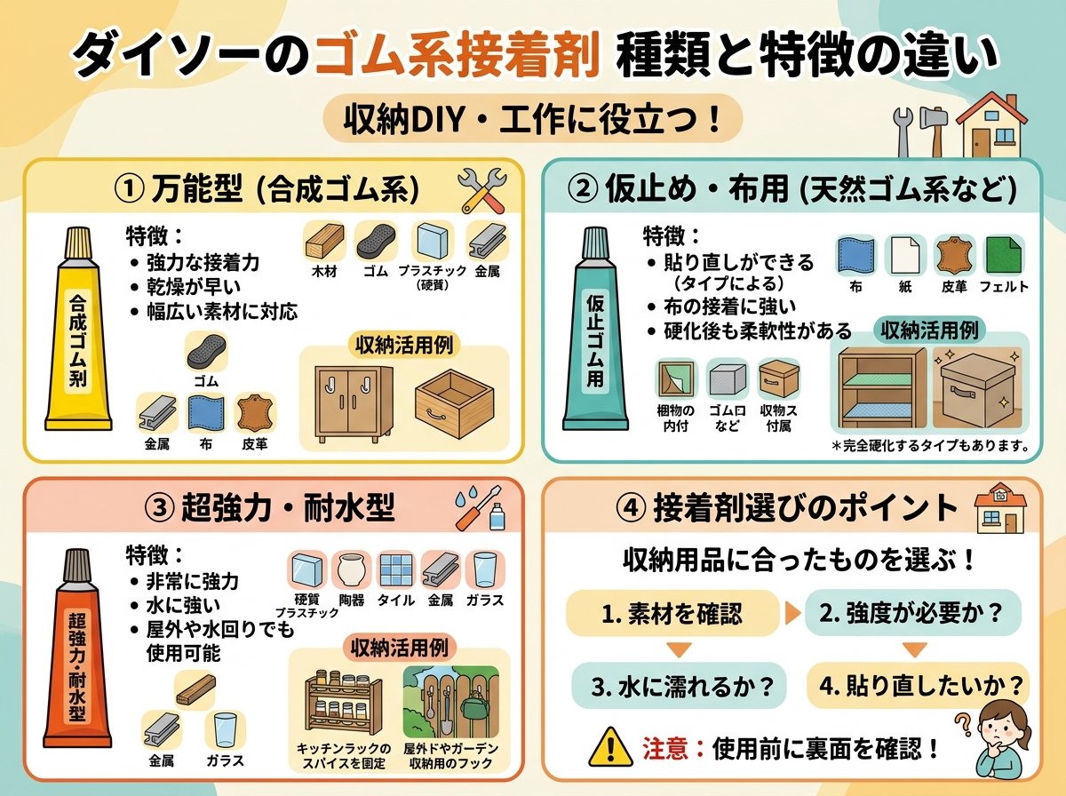 ゴム系接着剤ダイソーの主な種類と特徴の違い