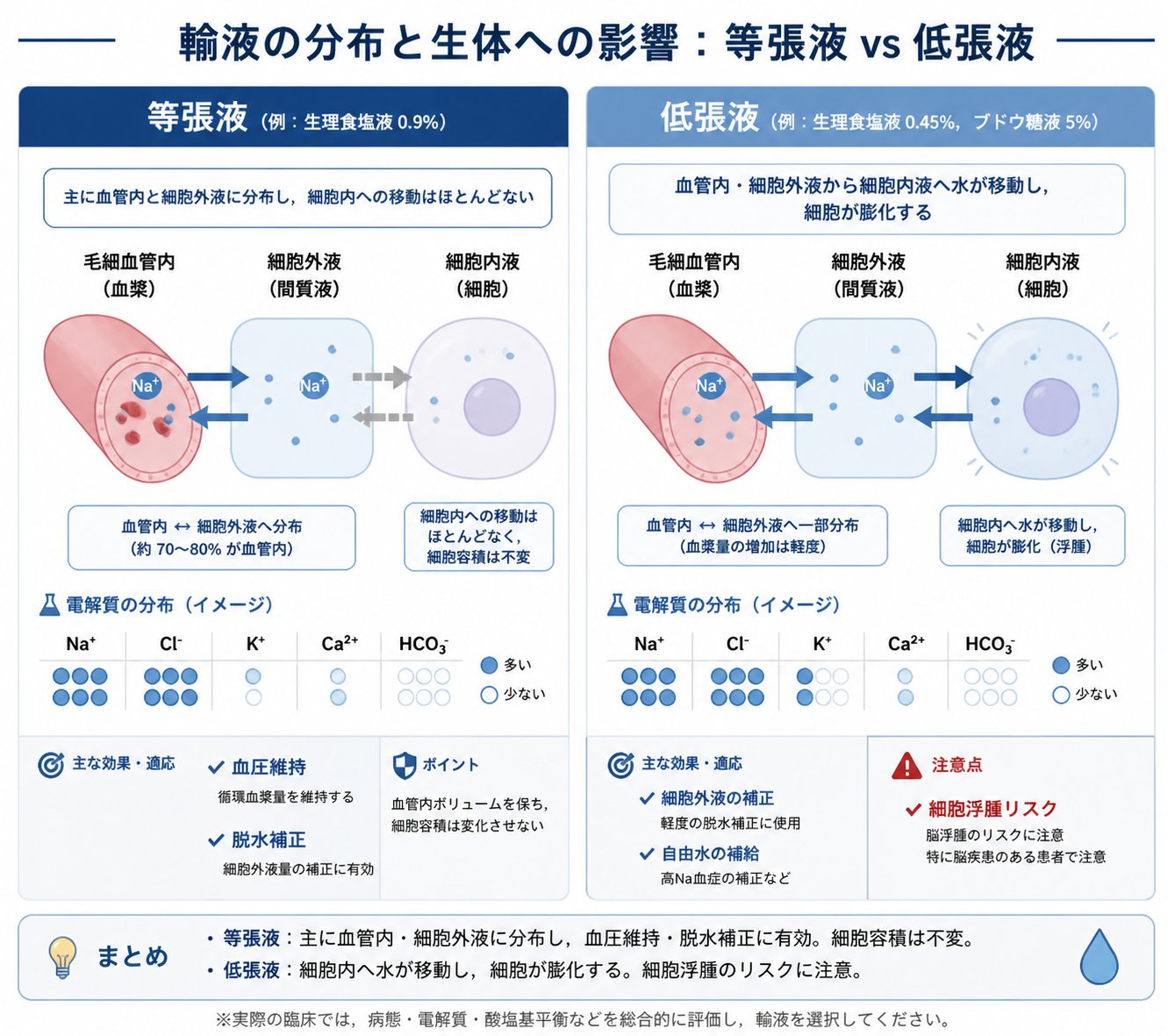 補液点滴の等張液と低張液の効果メカニズム