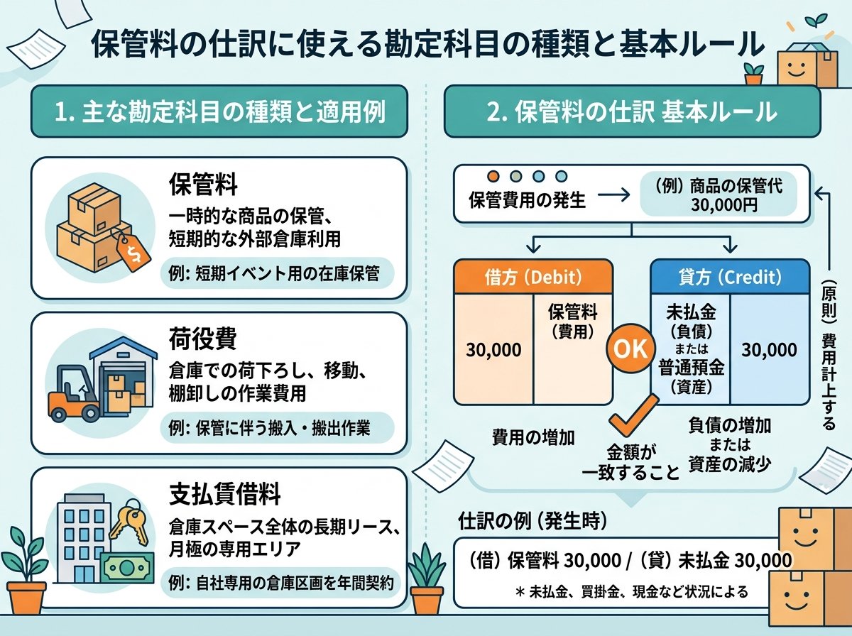 保管料の仕訳に使える勘定科目の種類と基本ルール