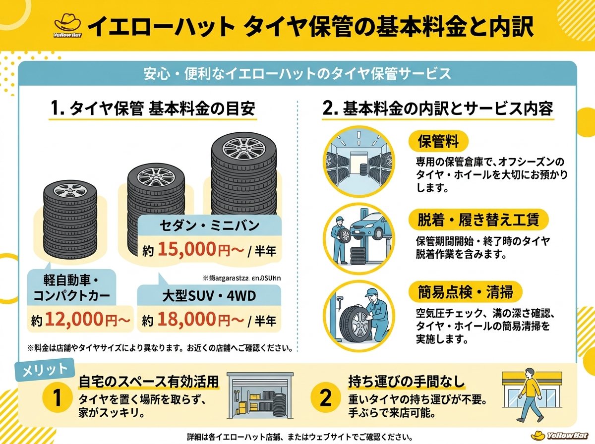 イエローハット タイヤ保管の基本料金と内訳