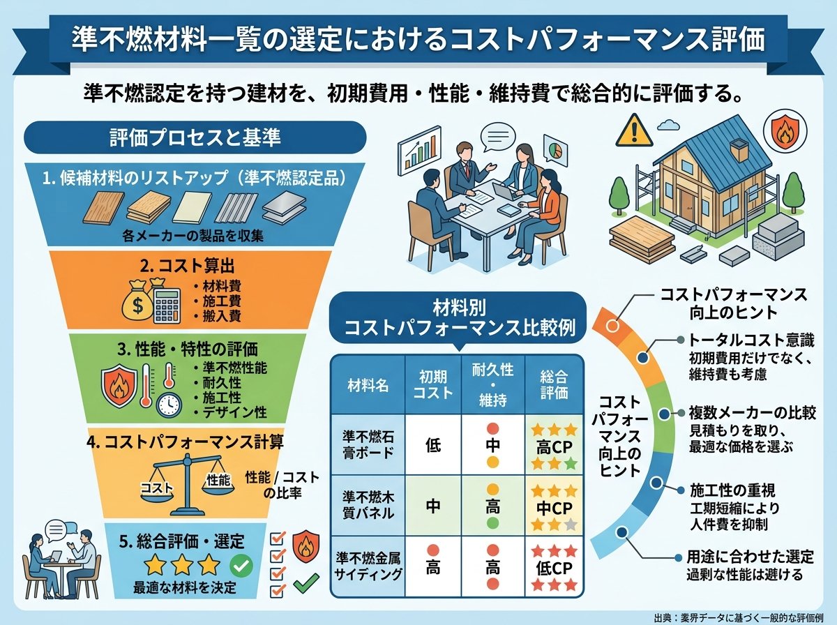 準不燃材料一覧の選定におけるコストパフォーマンス評価