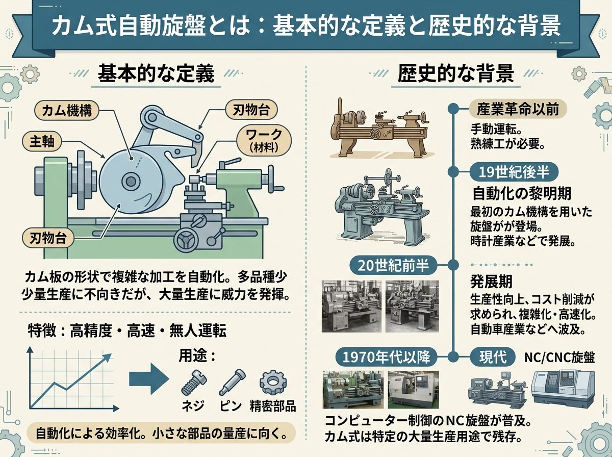 カム式自動旋盤とは:基本的な定義と歴史的な背景