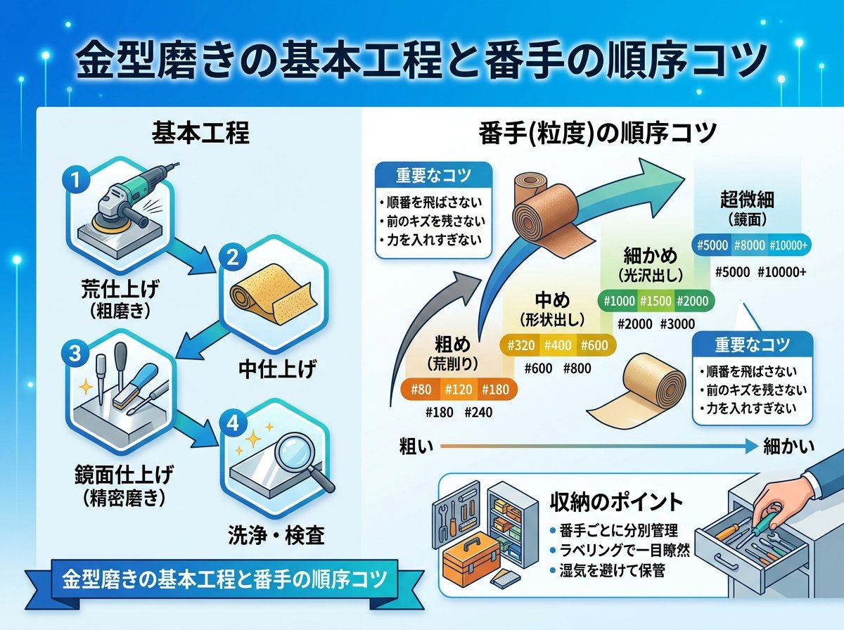 金型磨きの基本工程と番手の順序コツ