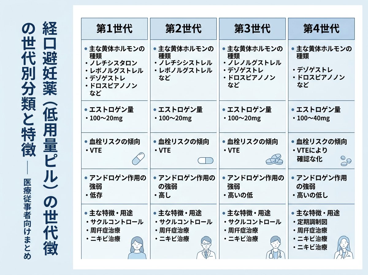 経口避妊薬の低用量ピル世代別分類と特徴