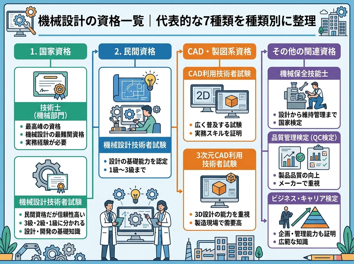 機械設計の資格一覧|代表的な7種類を種類別に整理