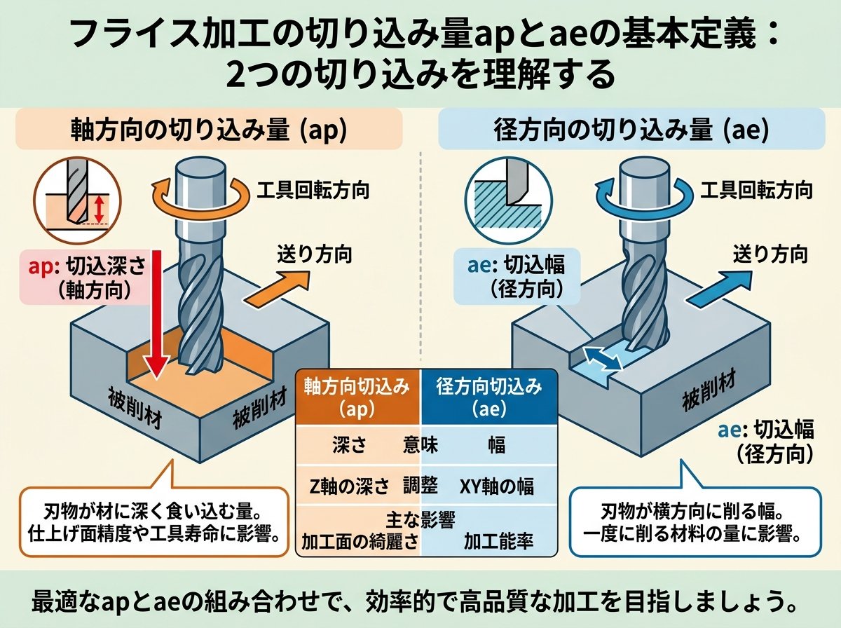 切り込み量apとaeの基本定義:フライス加工の2つの切り込みを理解する
