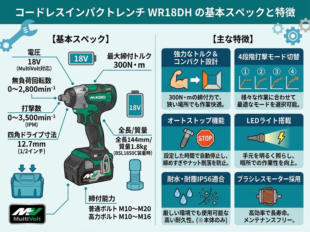 コードレスインパクトレンチwr18dhの基本スペックと特徴