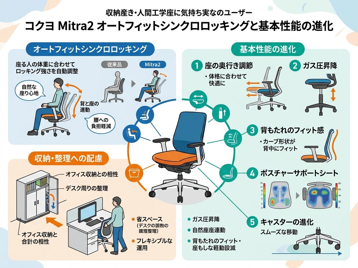 コクヨ Mitra2 オートフィットシンクロロッキングと基本性能の進化