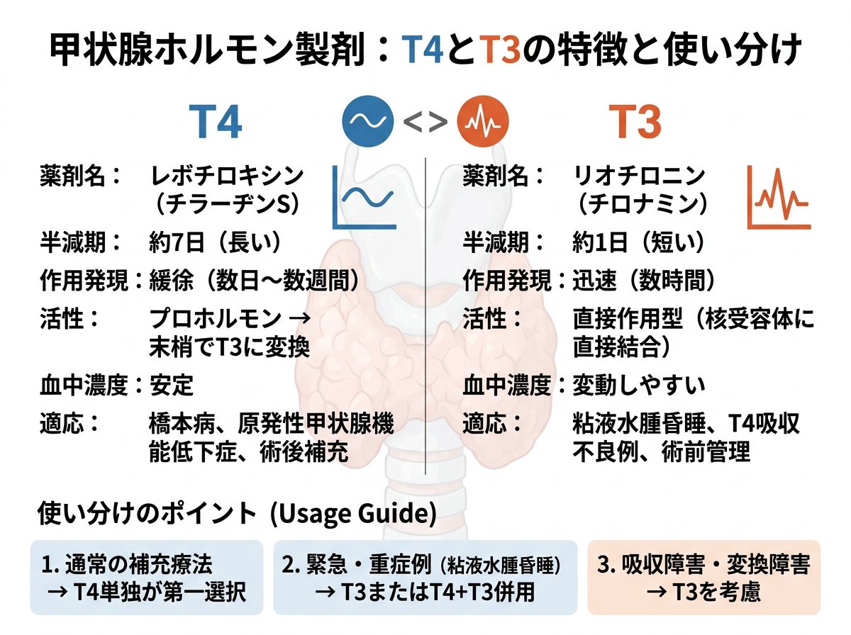 甲状腺ホルモン製剤T4とT3の特徴と使い分け