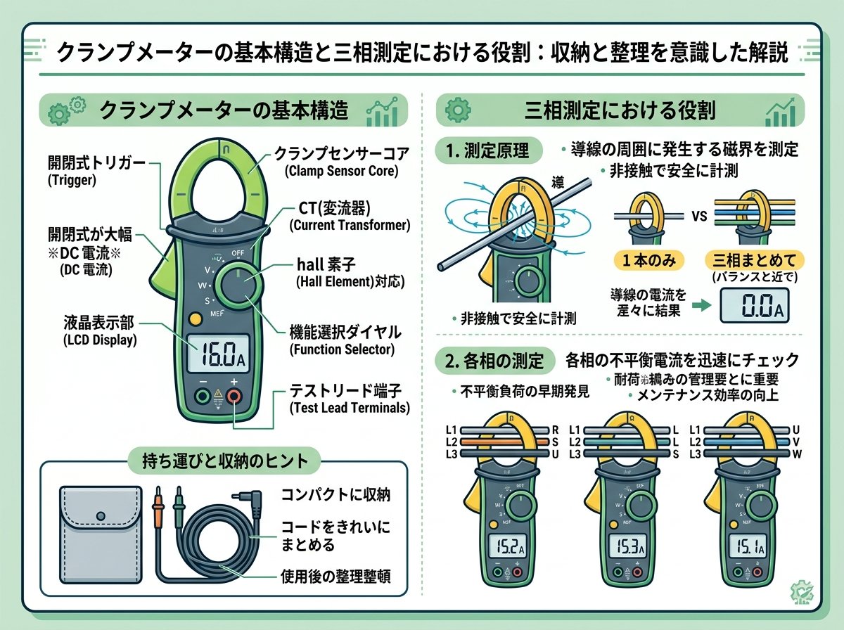 クランプメーターの基本構造と三相測定における役割