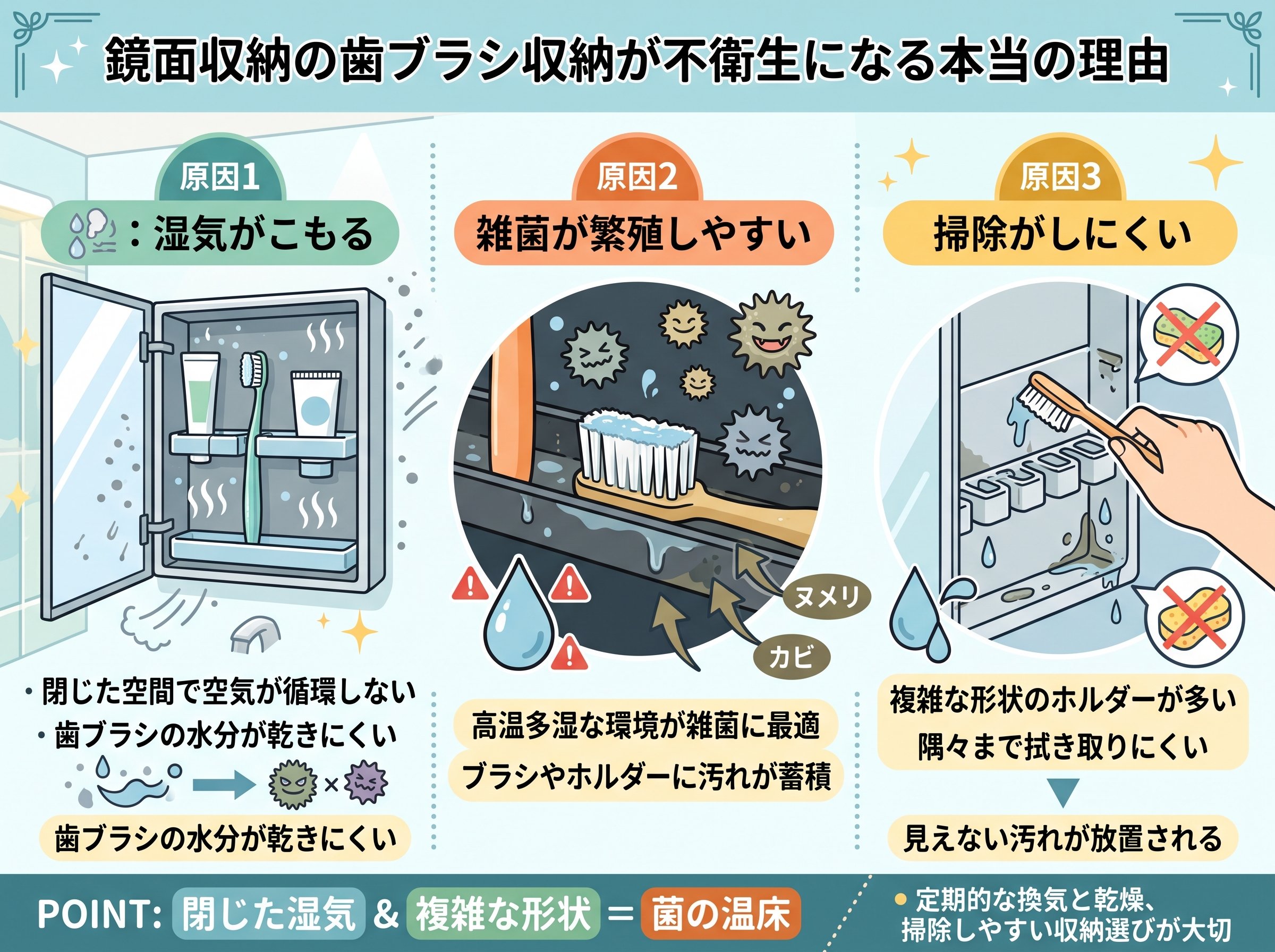 鏡面収納の歯ブラシ収納が不衛生になる本当の理由