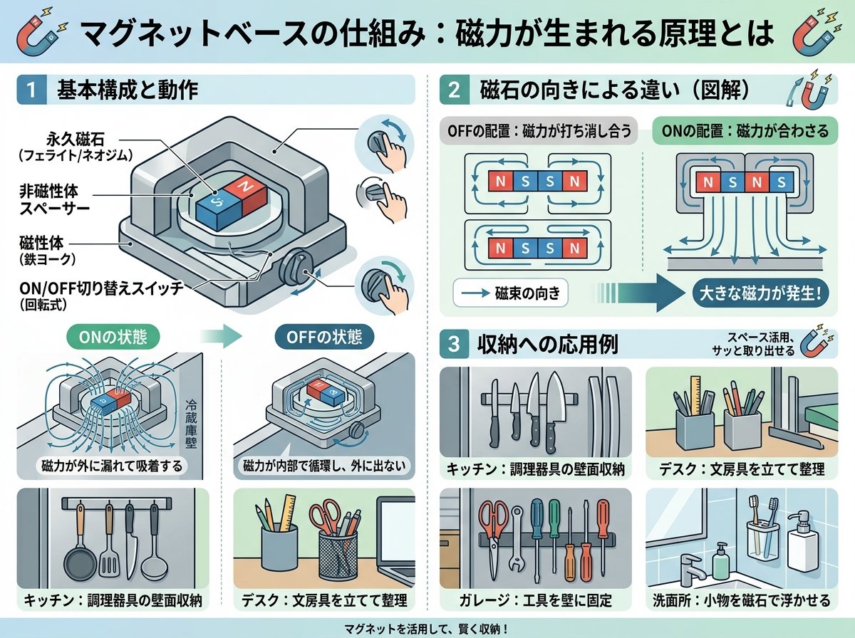 マグネットベースの仕組み:磁力が生まれる原理とは