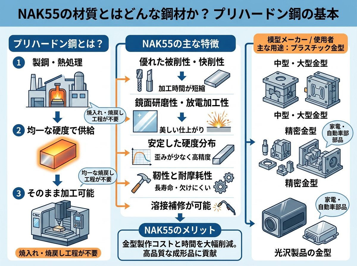 NAK55の材質とはどんな鋼材か?プリハードン鋼の基本