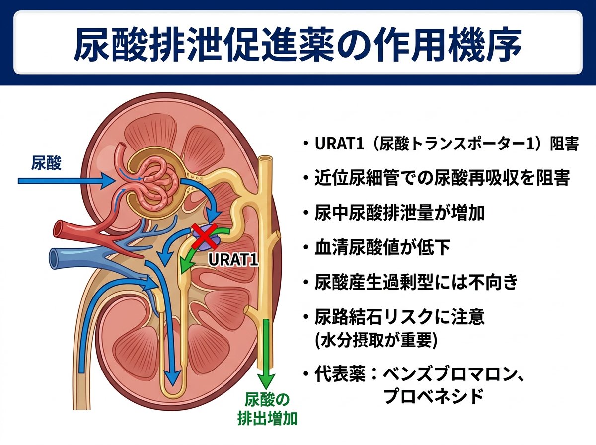 尿酸排泄促進薬の作用機序と基本的な特徴