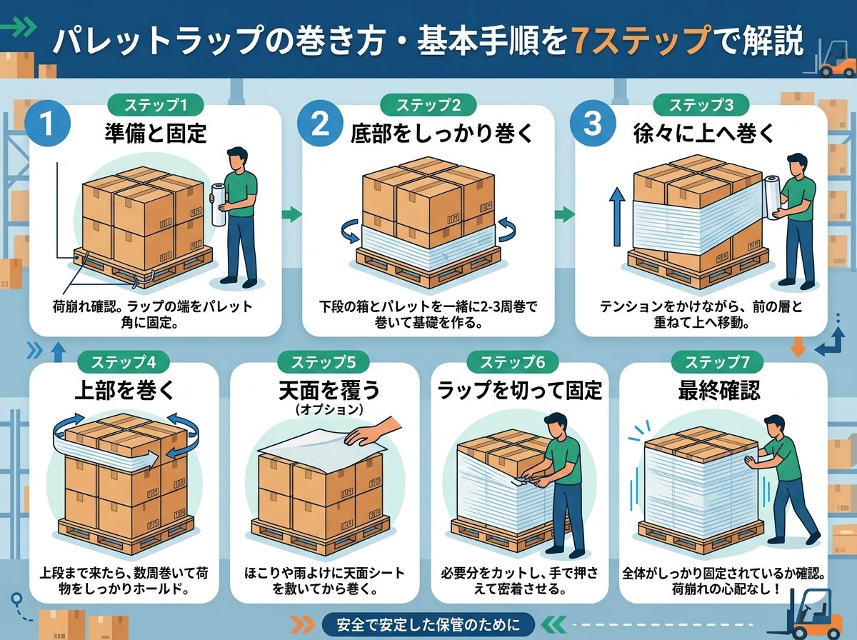 パレットラップの巻き方・基本手順を7ステップで解説