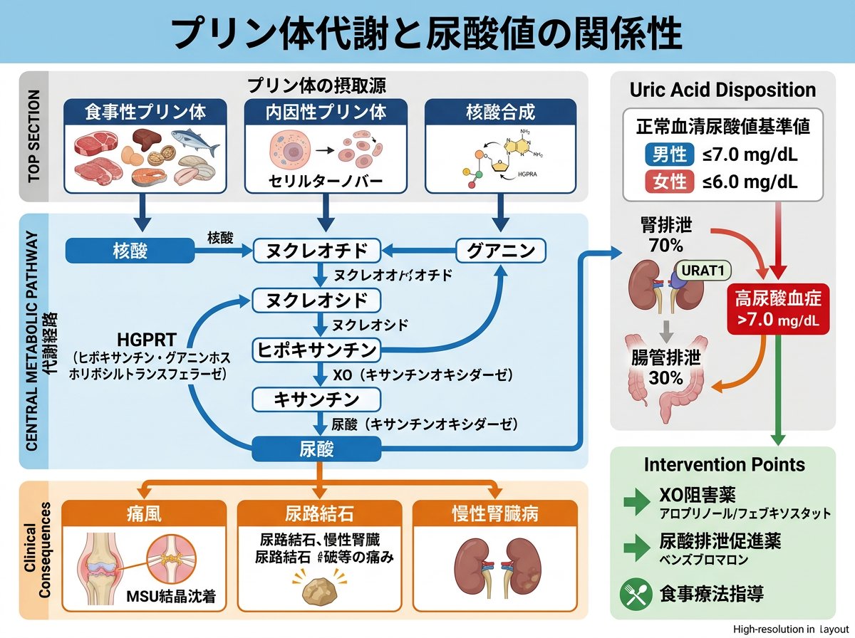 プリン体代謝と尿酸値の関係性について