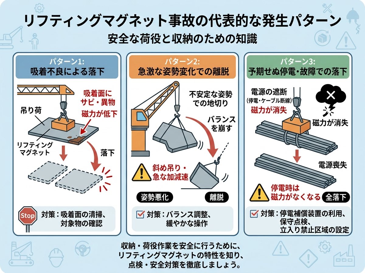 リフティングマグネット事故の代表的な発生パターン