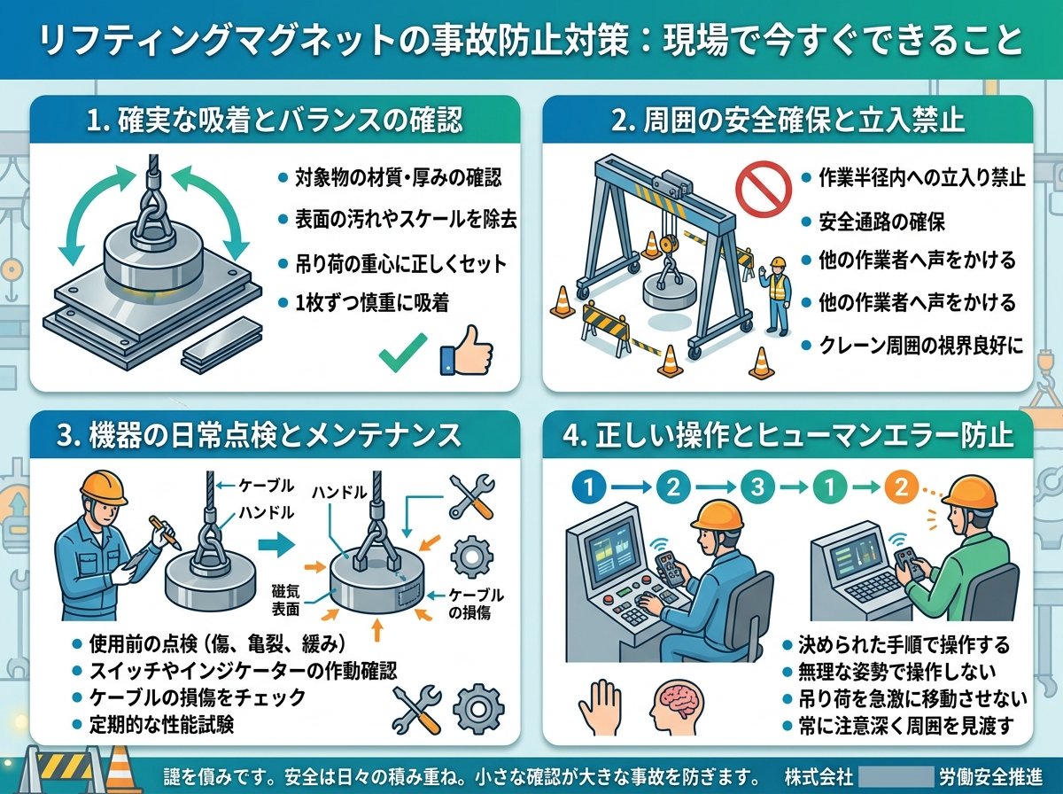 リフティングマグネットの事故防止対策:現場で今すぐできること
