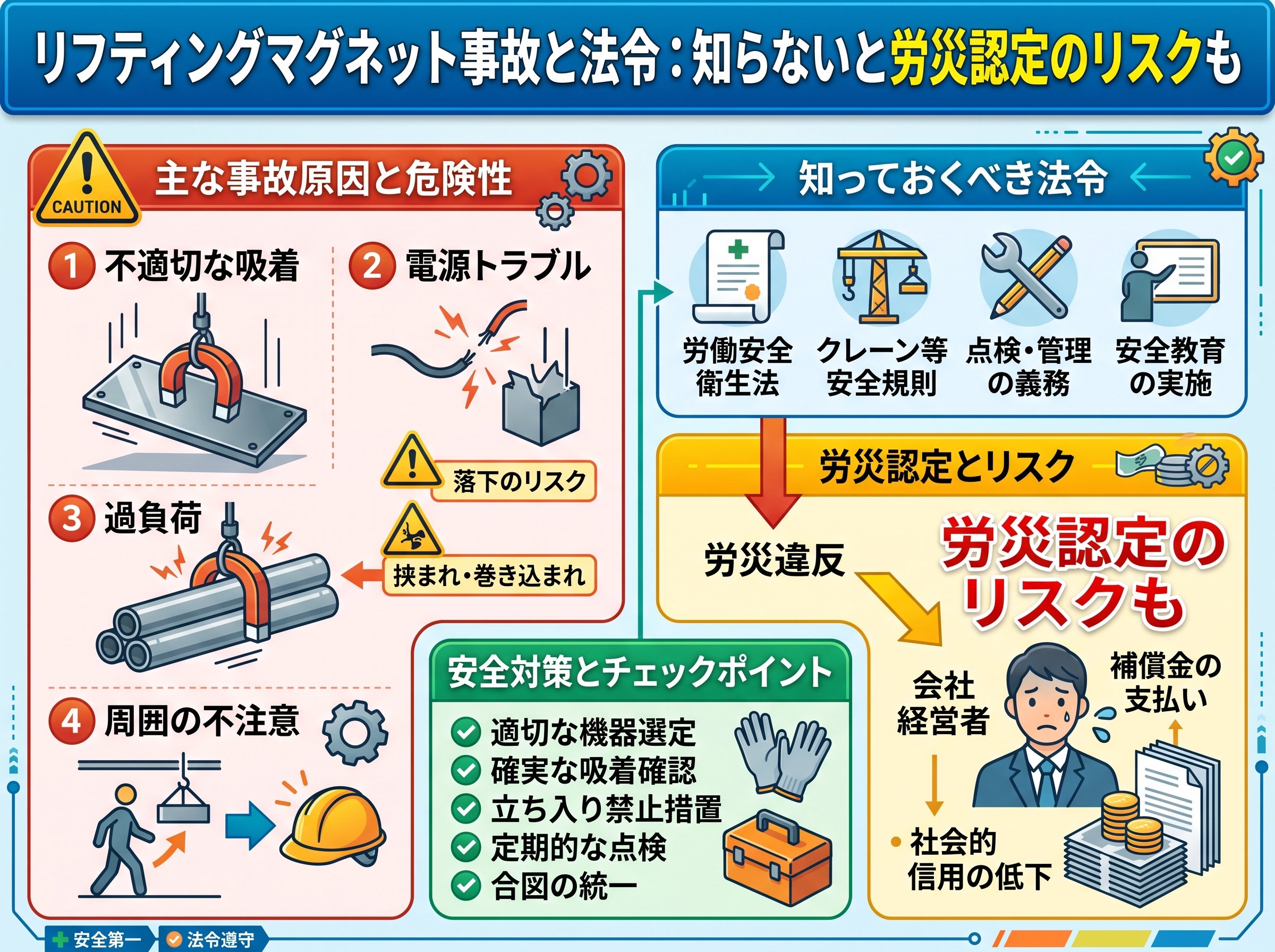 リフティングマグネット事故と法令:知らないと労災認定のリスクも
