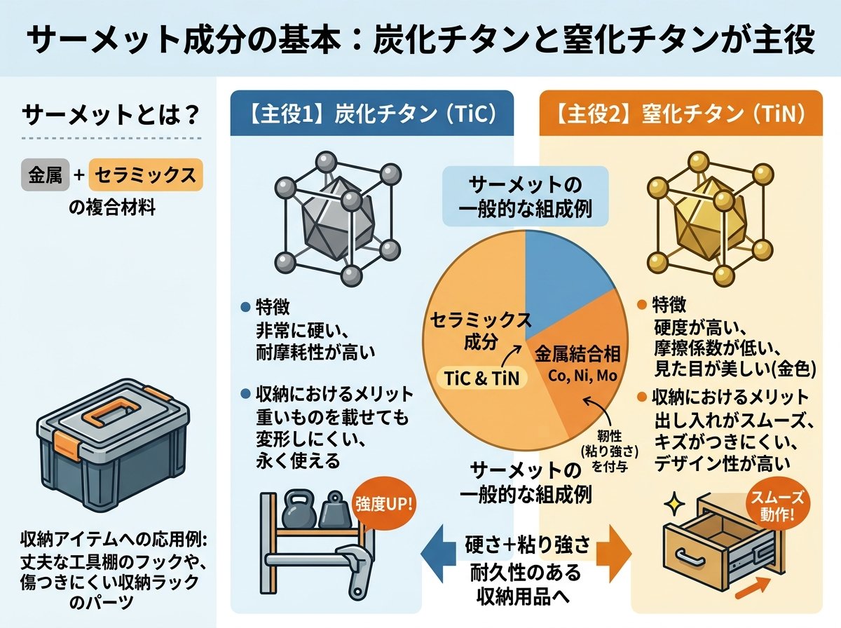 サーメット成分の基本:炭化チタンと窒化チタンが主役