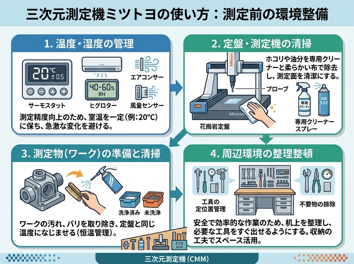 三次元測定機ミツトヨの使い方:測定前の環境整備