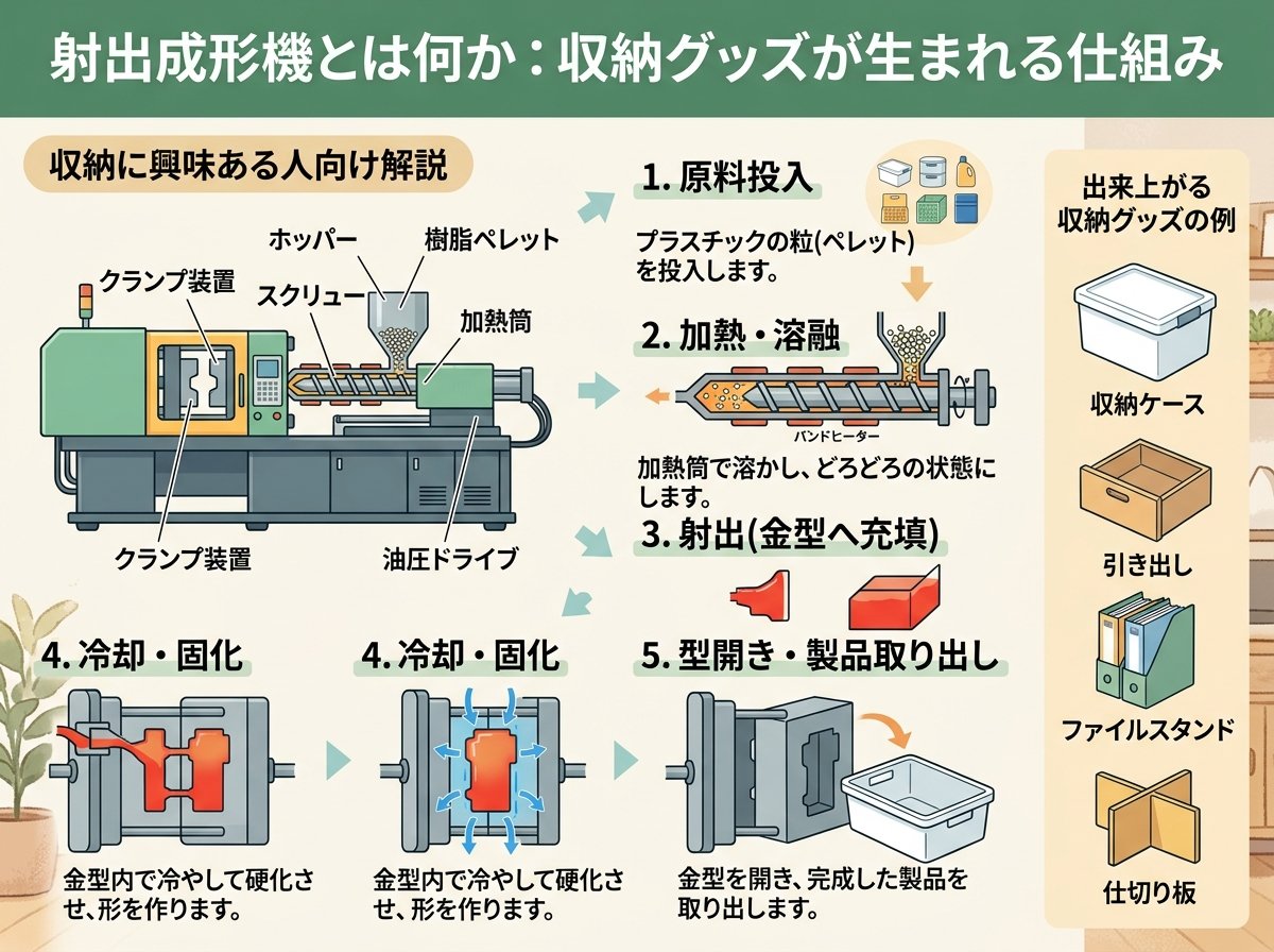 射出成形機とは何か:収納グッズが生まれる仕組み