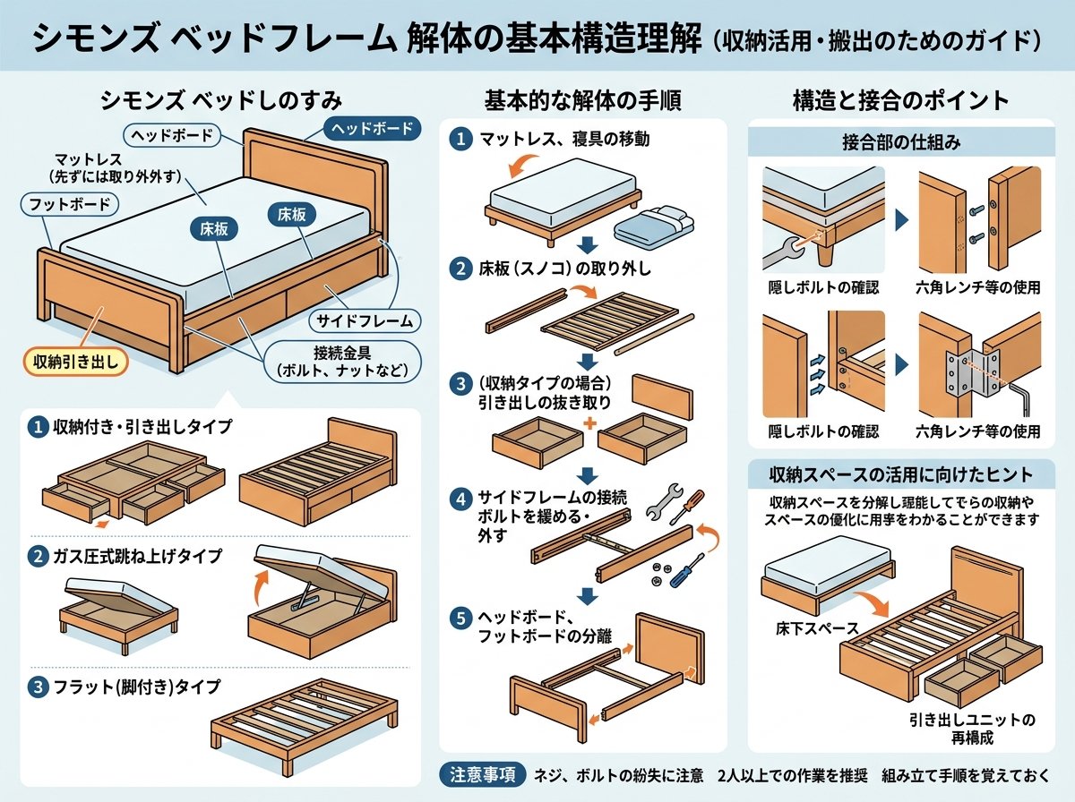 シモンズ ベッドフレーム 解体の基本構造理解