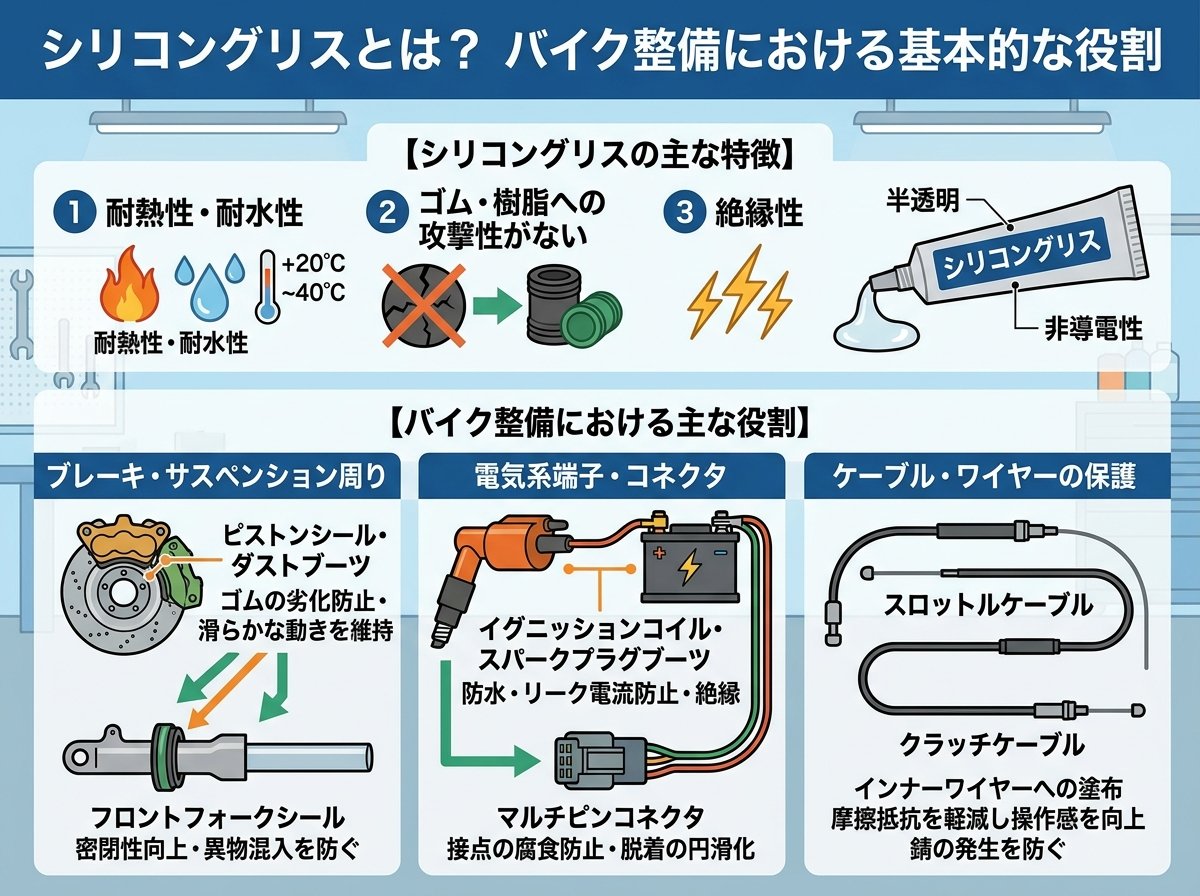 シリコングリスとは何か、バイク整備における基本的な役割