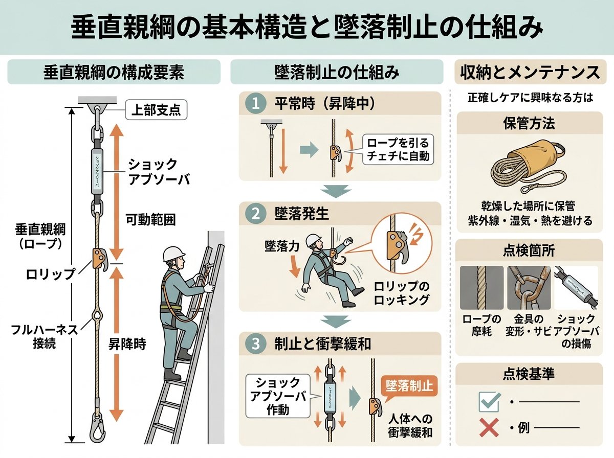 垂直親綱の基本構造と墜落制止の仕組み