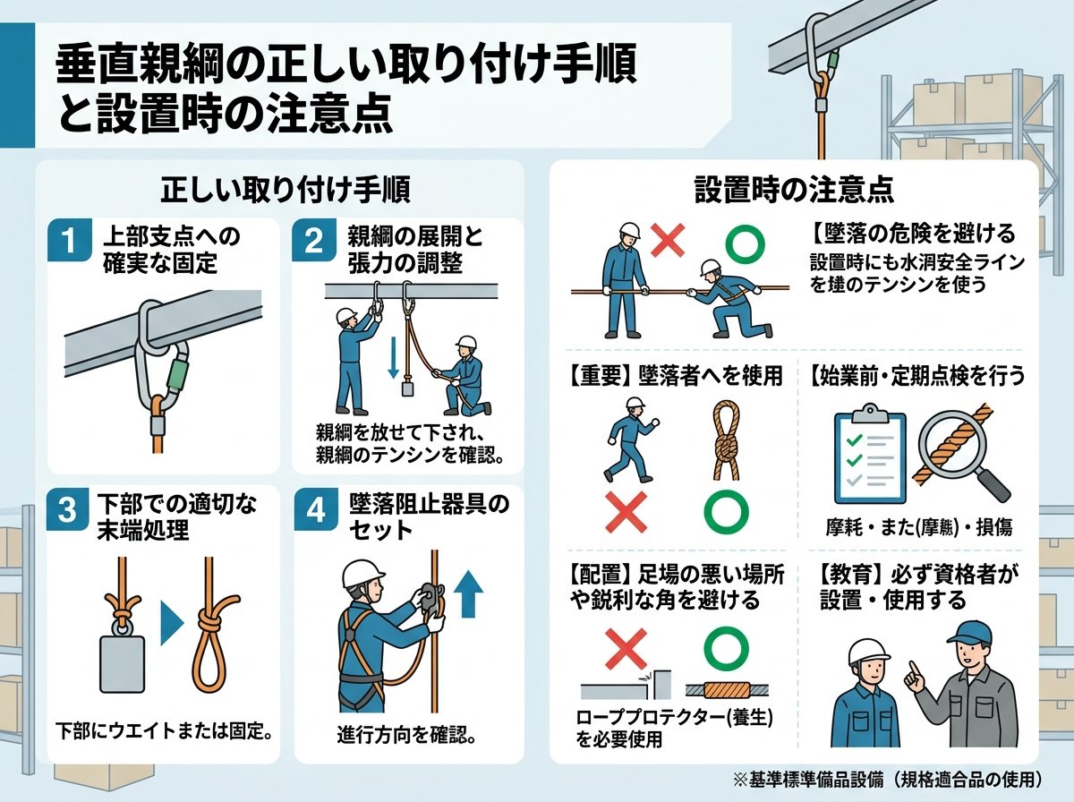 垂直親綱の正しい取り付け手順と設置時の注意点