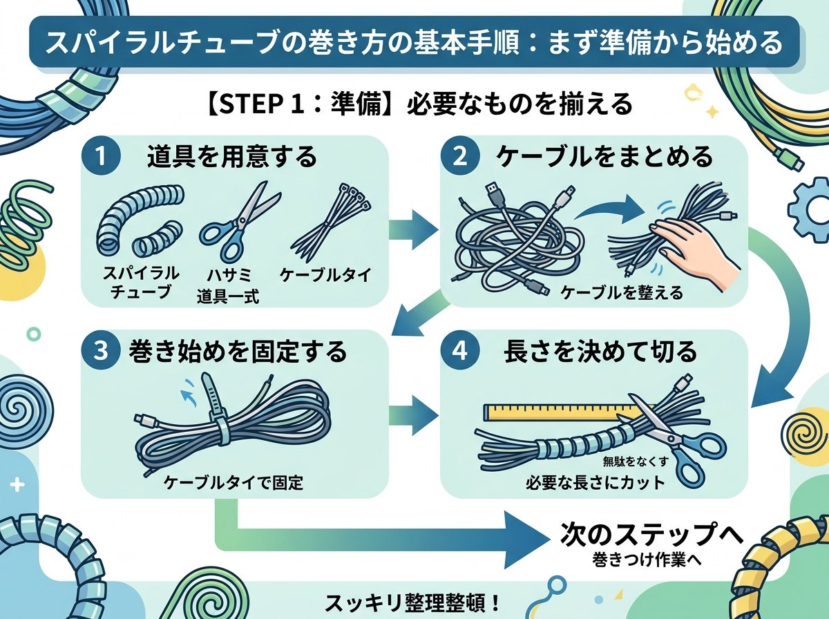 スパイラルチューブの巻き方の基本手順:まず準備から始める