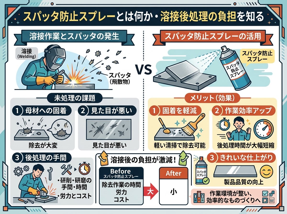 スパッタ防止スプレーとは何か・溶接後処理の負担を知る