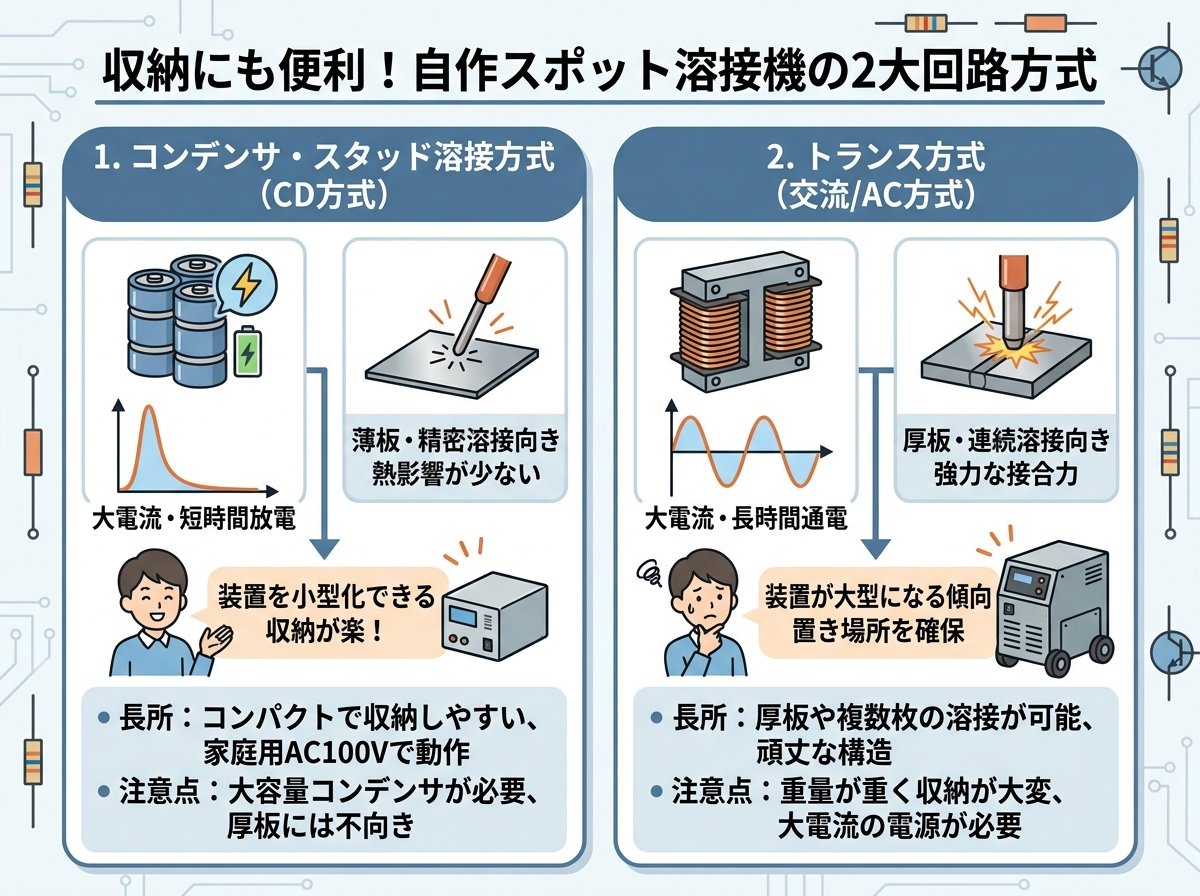 スポット溶接機の自作に使われる回路の2大方式